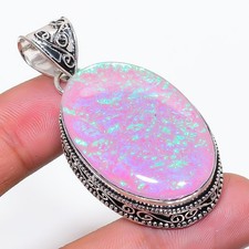 Pink Triplet Opal Gemstone Handmade 925 Sterling Silver Pendant 2.25