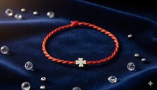 Four Leaf Clover Lucky Charm Bracelet - Red Braided String Amulet - Handmade...