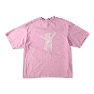 WE11 DONE Damen T-Shirt rosa Teddy Logo Baumwolle Animal Kurzarm S UVP 250