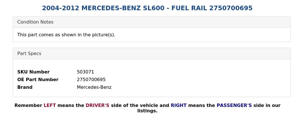 2004-2012 MERCEDES-BENZ SL600 - FUEL RAIL 2750700695 - Image 3 of 4