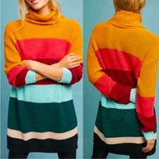 Farm Rio Boldly Striped Metallic Turtleneck Sweater Dress Anthropologie