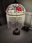 Vintage Tiffany-Style Stained Glass Fringe Table Lamp Roses Collections Etc