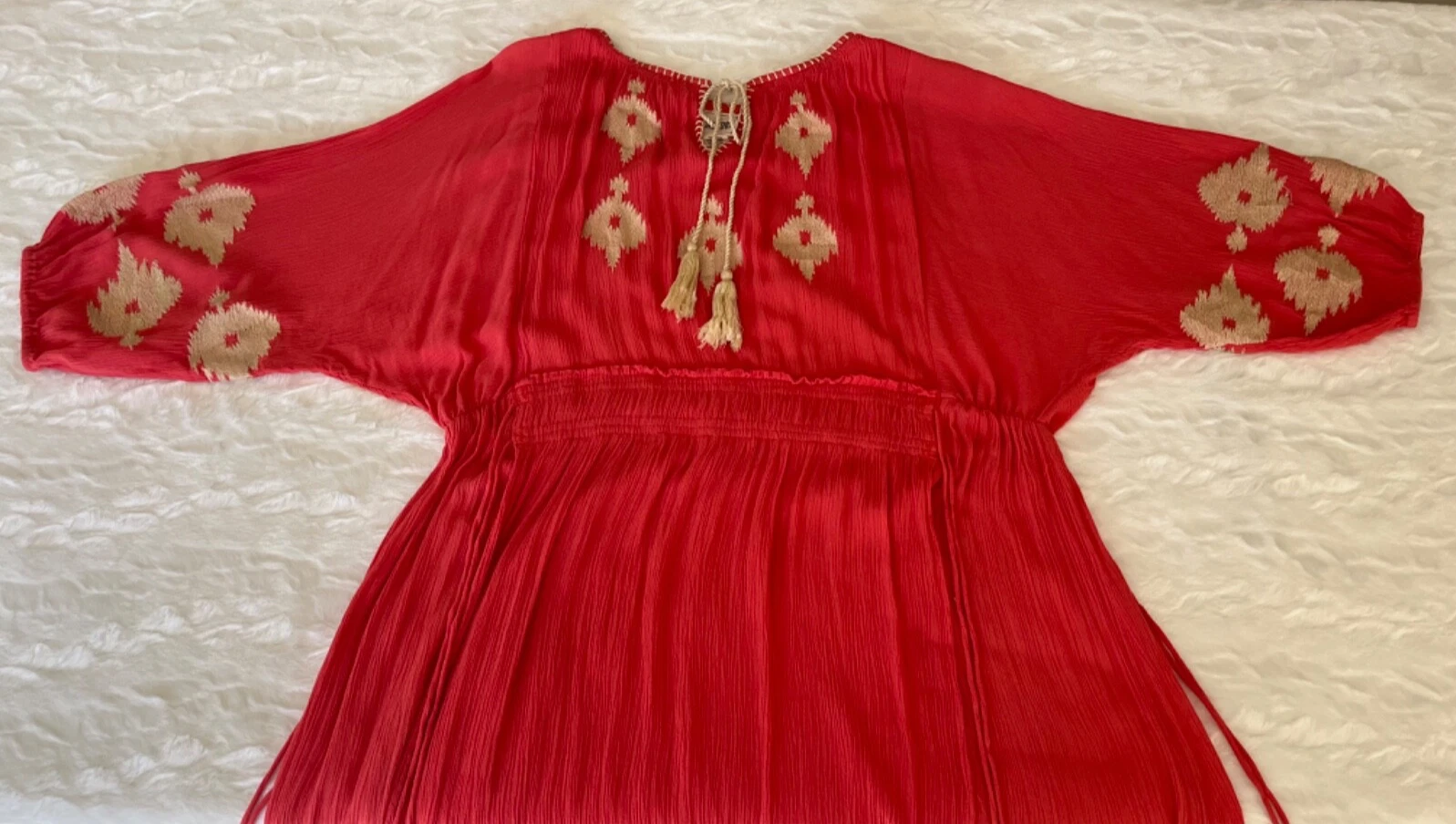 OFF WHITE Abito Sand & Spirit taglia M corallo bianco sporco ricamato nappa manica 3 4 boho