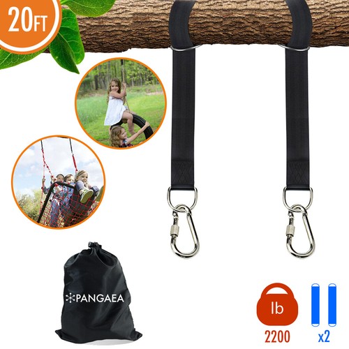 [Juego de 2] Kit de correas de hamaca colgante para columpio de árbol de 20/30 pies 2200 lb mosquetones de nailon - Imagen 8 de 9