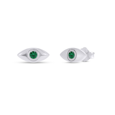 Simulated Emerald Dainty Tiny Evil Eye Mini Stud Earrings 925