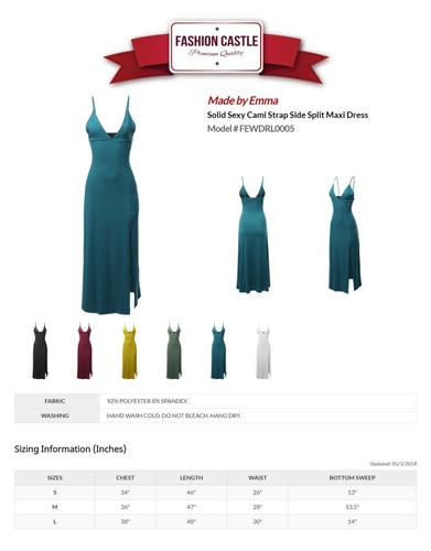 FashionOutfit Women's Solid Sexy Cami Strap Side Split Cocktail Party Maxi Dress - Picture 2 of 20