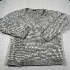 Theory Sweater Womens Gray V-Neck Pullover Knit Casual Fuzzy