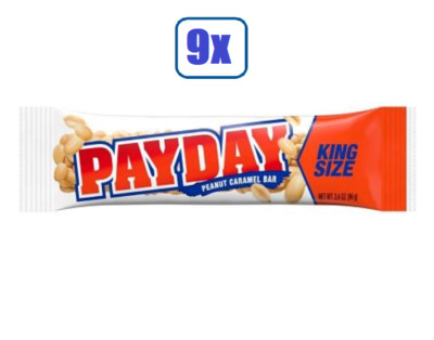 9x Packs Payday Peanut Caramel Candy Bars King Size - 3.4oz Pack