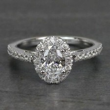 Engagement Ring 14k White Gold 2.25 Ct Oval Cut Diamond Simulated Halo Size 5.5