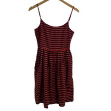 J Crew Dress Knee Length Red Blue Stripe Linen Blend Sleeveless Size 2