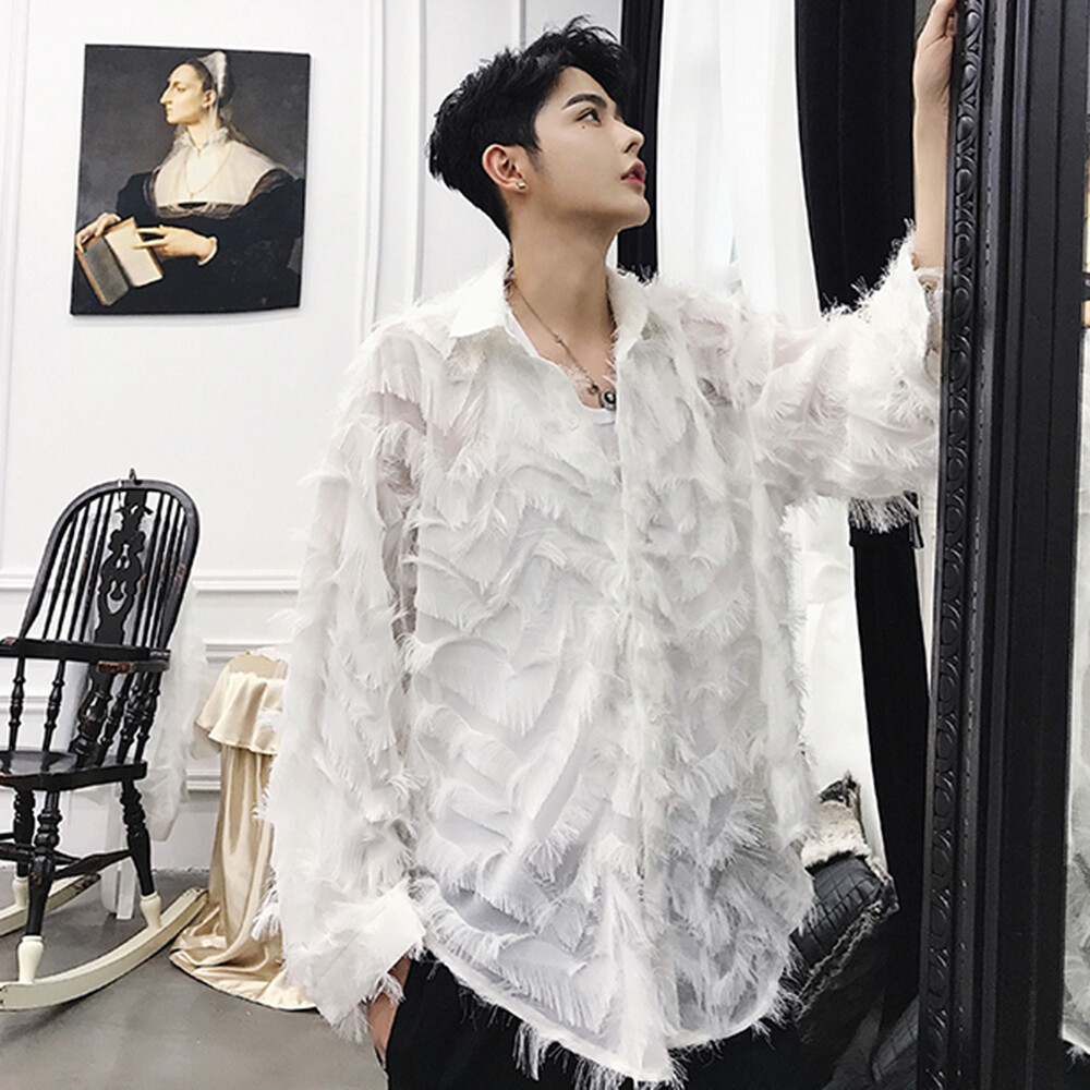 white shirt with feather sleeves