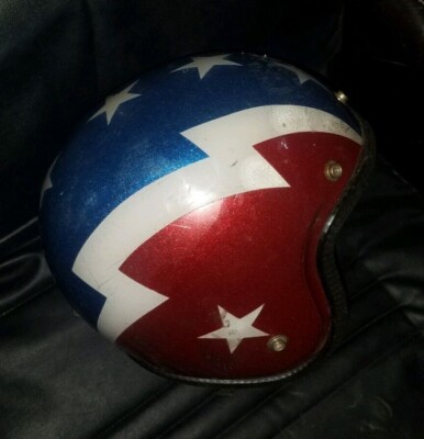 RARE! Vintage Motorcycle Helmet 70s Red White Blue Stars BUCO