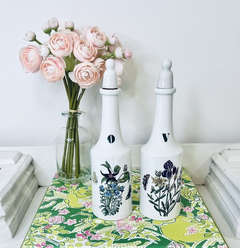 Vtg Portmeirion Botanic Garden Oil and Vinegar Cruet Set Iris Butterfly England