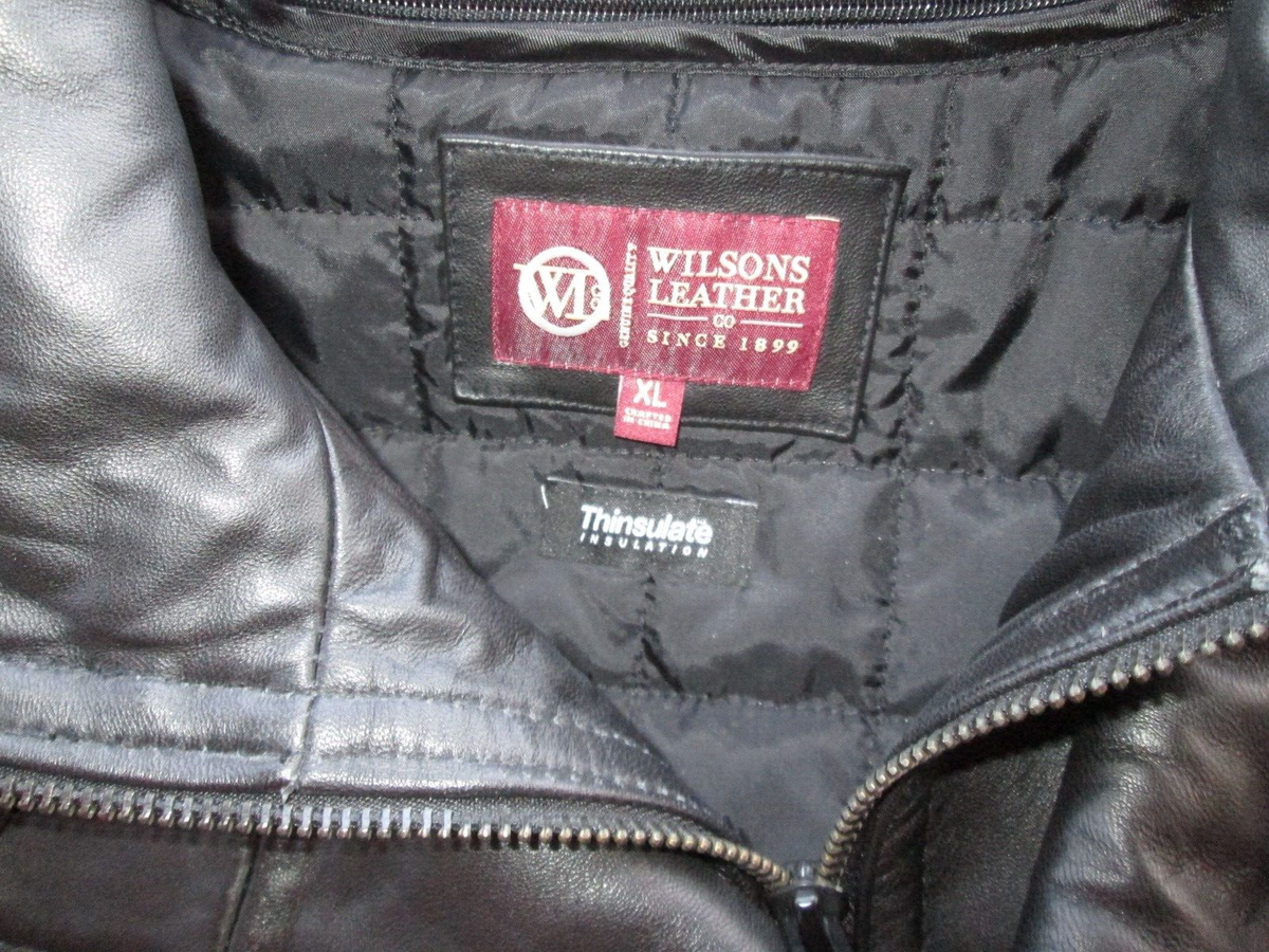Wilsons Leather Jacket Mens XL Black Bomber Double Collar