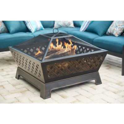 Steel Deep Bowl Fire Pit in Oil Rubbed Bronze for Backyard Patio Tipton 34 in. 