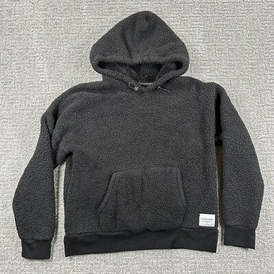 Calvin Klein Sweatshirt Medium Black Sherpa Hoodie Pocket CK