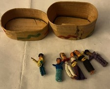 6 Vintage GUATEMALAN WORRY DOLLS Trouble Dolls In Wooden Box  Handmade