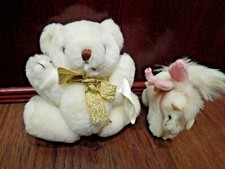 r277 Vintage Tiny Stuffed Plush White Tiny Teddy Bear and Pony Cute Small Plush