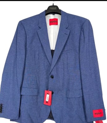 HUGO Suit Jacket Mens Size 38R Blue Micro Grid Superflex Modern Fit NWT $445