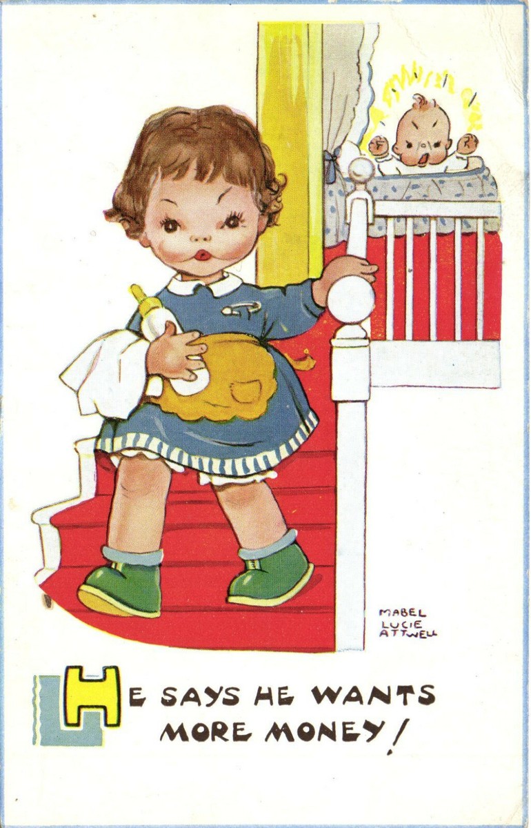 PC MABEL LUCIE ATTWELL, ARTIST SIGNED, HE SAYS, Vintage