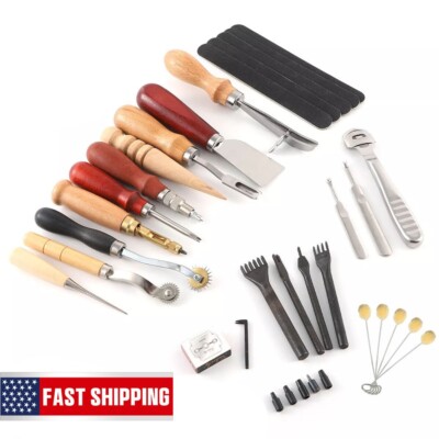 Leather Craft Tools Stitching Carving Sewing Working Skiving Knife Pro Punch Kit