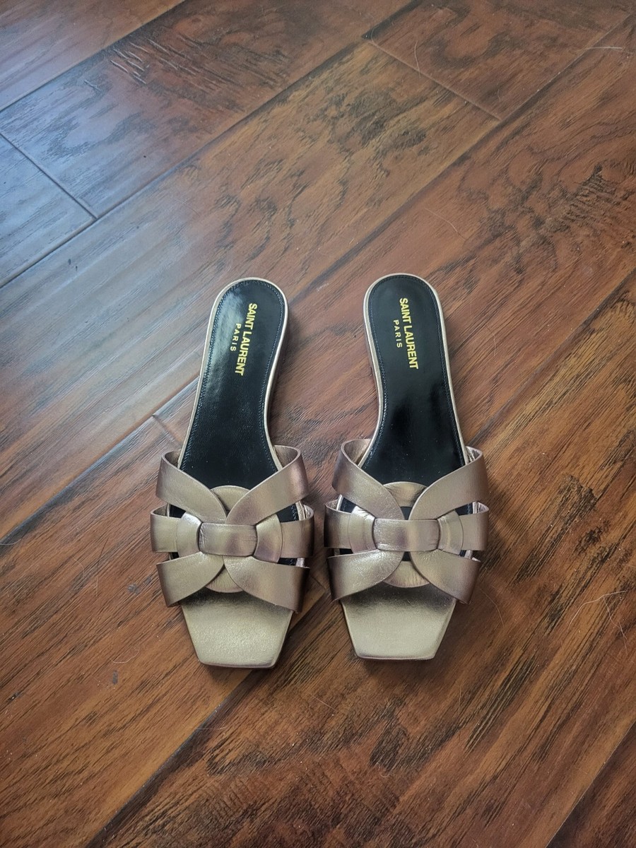 Saint Laurent Tribute Nu Pieds Flat Sandals Pale Gold Saint Laurent Tribute Nu Pieds Flat Sandals Pale Gold