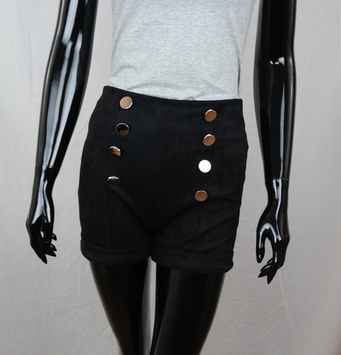 Pantaloncini Donna vita alta Vellutato Nero con 8 Bottoni Invernali Shorts  Hot | eBay