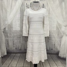 Eliza J Large White Pointelle Ruffle Hem Sweater Dress Sleeve Fit & Flare B43
