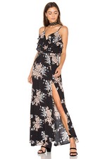 PRIVACY PLEASE Black Floral Print Ruffle High Slit Maxi Dress S = 4/6 Nordstrom
