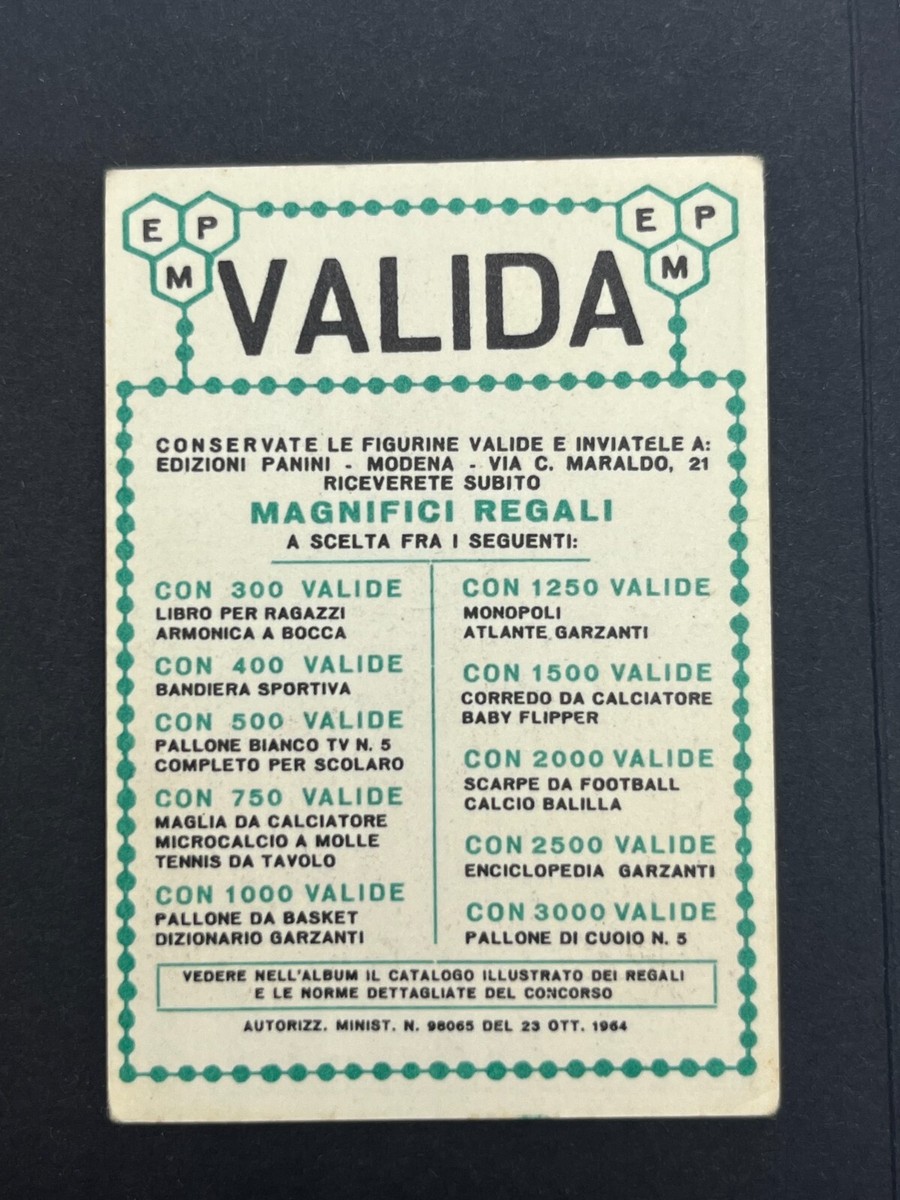 FIGURINA CALCIATORI PANINI 1964 65 MAROSO VARESE NUOVA VALIDA