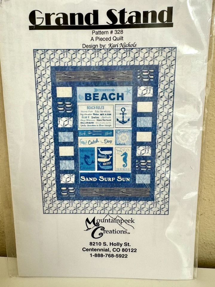 BEACH RULES Grand Stand Pieced Quilt Pattern Sand Surf Sun Coastal 54x67” - Image 3 of 3