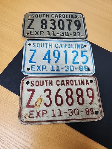 (3) Vintage South Carolina Motorcycle License Plate 1987, 1988, & 1989