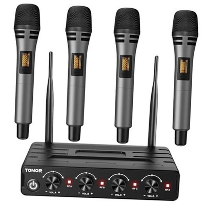  Wireless Microphones System with 4x10 Channels Cordless 4 Handheld Mics