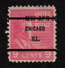 USA, SCOTT # 814, PRECANCEL CHICAGO ILLINOIS, YEAR 1938 WILLIAM HENRY HARRISON