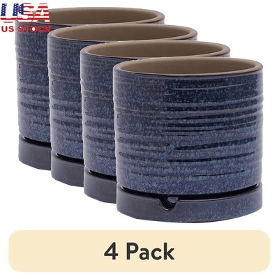 4 Pack 6 In Weather Resistant Ceramic Planters W/ Drainage Indoor Outdoor New