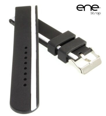 Premium ene strap Silikon Uhrenarmband Modell 105-Regatta schwarz-weiß 22 mm