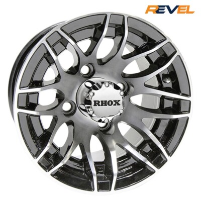 RHOX 10'' Machined Black Golf Cart Wheels Set of 4 - RHOX RX175, 10x7, ET-25