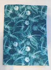 Fabric Paperback Book Cover Fabric Dragon Flies Flowers Turquoise Dragonfly