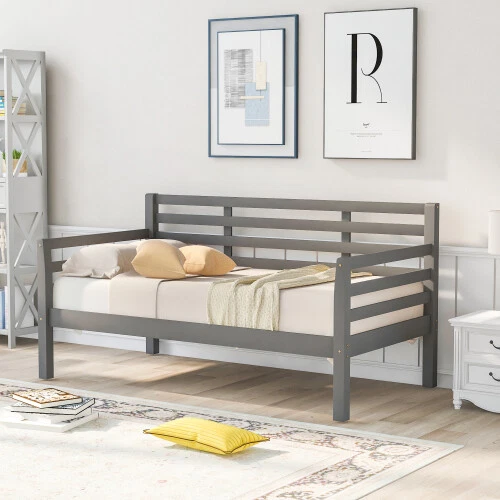 Sofá cama cama doble/tamaño completo plataforma cama marco de cama de madera cama de invitados blanco/gris Foto 2 de 4