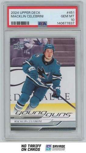 2024-25 Upper Deck Young Guns Macklin Celebrini PSA 10 #451 San Jose Sharks