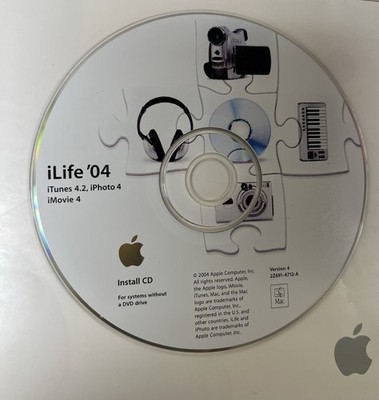 Apple iLife '04 2Z691-4714-A DVD iMovie 4, iPhoto 4, iDVD 4, iTunes 4.2, & GB