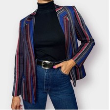 Vtg 1970s Alfred Dunner Striped Blazer Women's 14 Double Knit Single Breasted