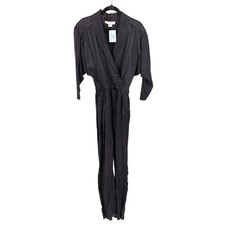 Vintage 80's Jumpsuit Womens Small Black Satin Wrap Front Tapered Leg
