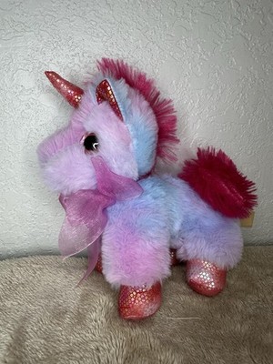 MTY Plush Unicorn Purple Pink Hair Sequin Pink 8  Stuffed Animal Bow Glitter Eye