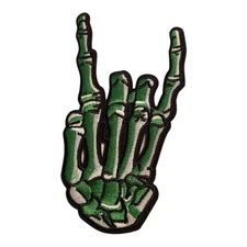 ROCK ON GREEN SKELETON FINGERS!! So Cool! Iron On Patch + ONE FREE MUSIC STICKER