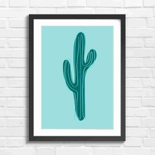 Teal Cactus Art On Pink Background Teal Framed Wall Art Print Large Picture Home