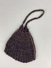 VTG Beaded Glass Purple Drawstring Flapper Dancing Purse Early 1900  s