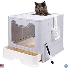 Premium Foldable Cat Litter Box with Lid - Spacious Enclosed Potty, Top Entry