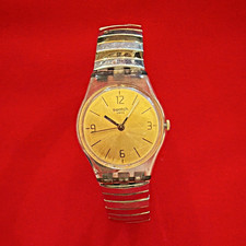 Swatch Quartz Analog Watch Gold Dial Clear Ca...