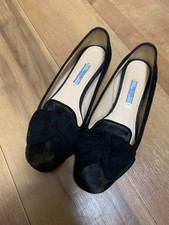 PRADA Black Flat Pumps Bow Detail Haircalf Style Size 37